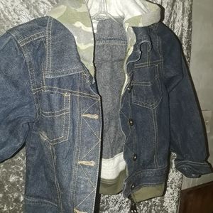 Boys denim jacket with camo hood and lining